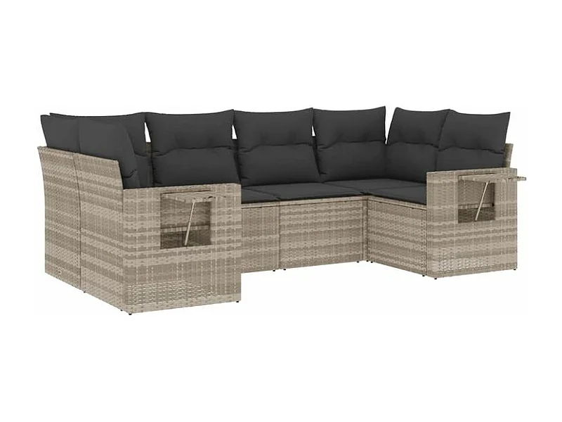 Salon de jardin 6 pcs avec coussins gris clair résine tressée