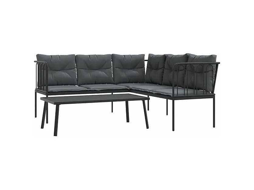 Ensemble de canapés de jardin et coussins noir acier textilène