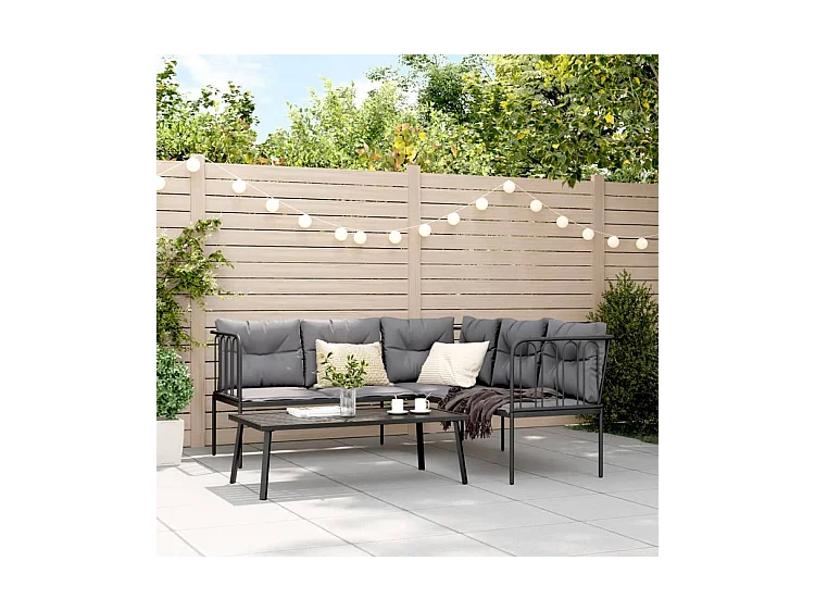 Ensemble de canapés de jardin et coussins noir acier textilène