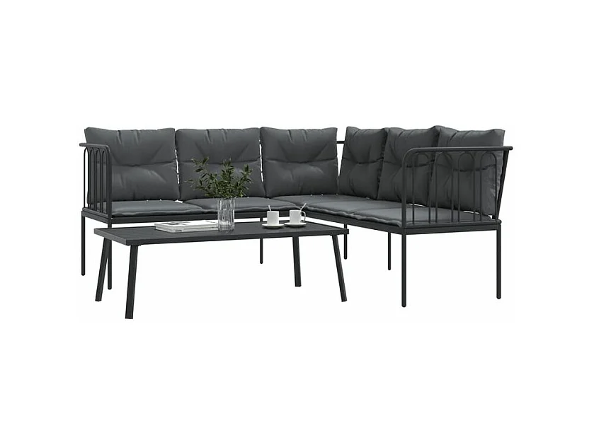 Ensemble de canapés de jardin et coussins noir acier textilène