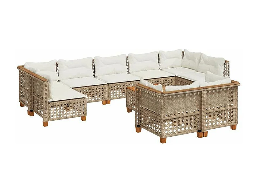 Salon de jardin avec coussins 10 pcs beige résine tressée