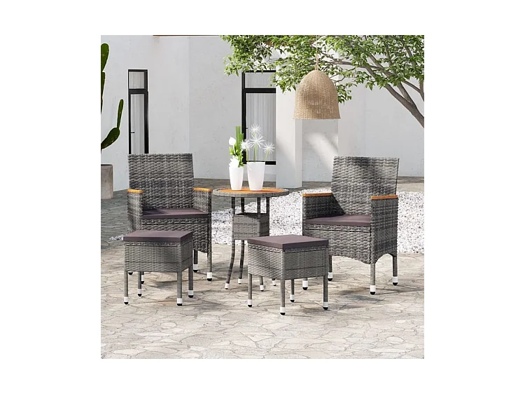 Salon de jardin 5 pcs Résine tressée Gris