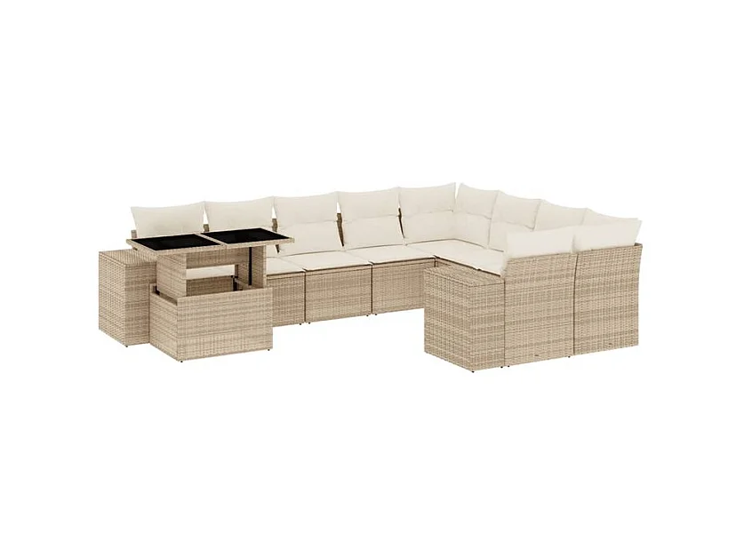 Salon de jardin avec coussins 10 pcs beige résine tressée