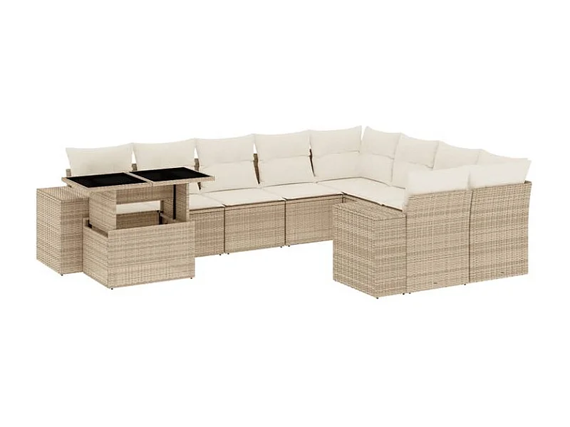Salon de jardin avec coussins 10 pcs beige résine tressée