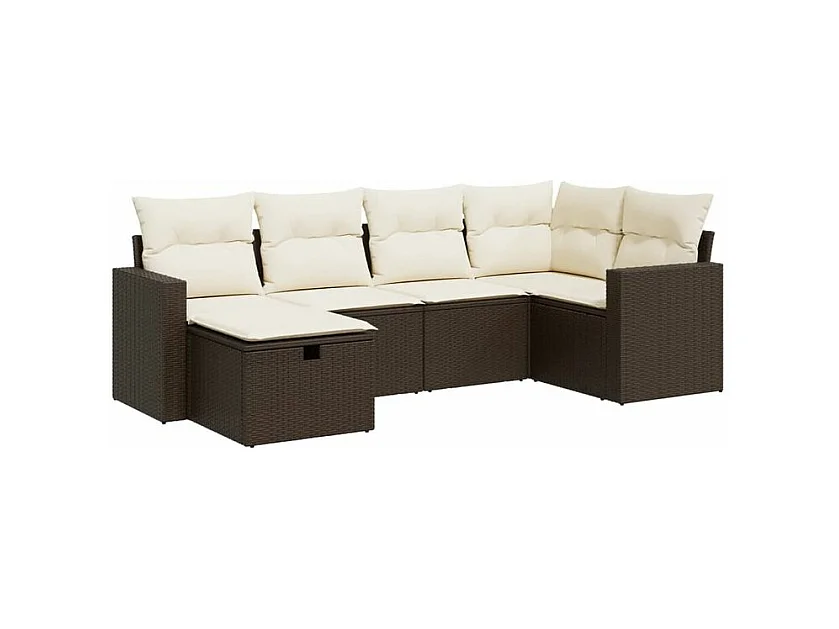 Salon de jardin avec coussins 6 pcs marron résine tressée