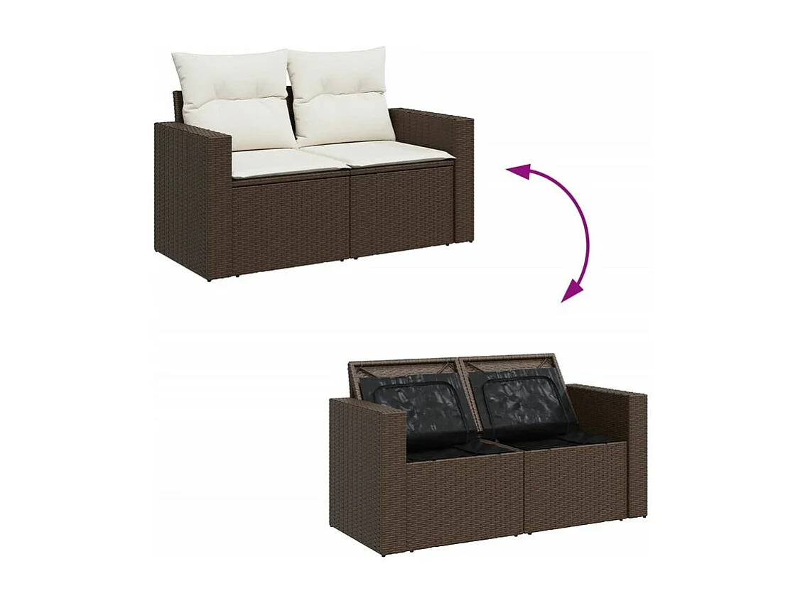 Salon de jardin avec coussins 6 pcs marron résine tressée