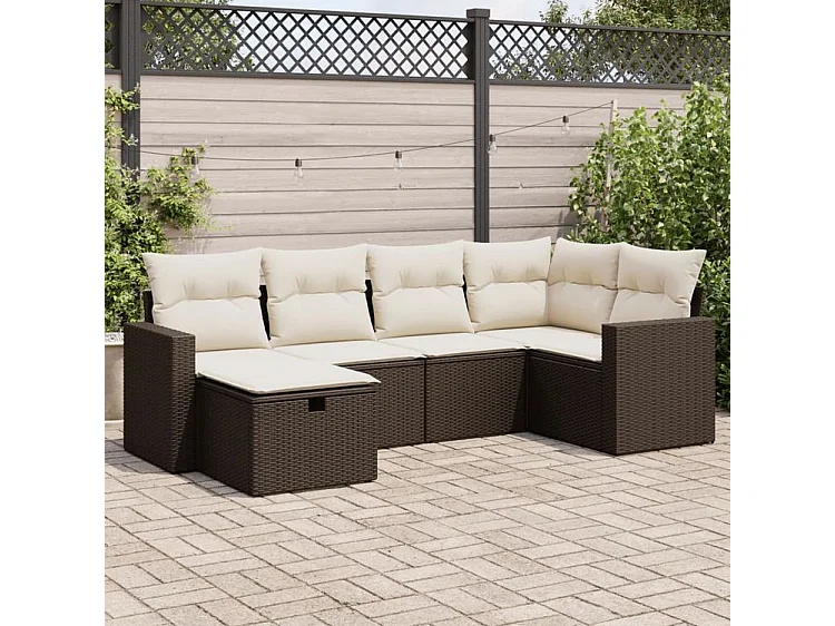 Salon de jardin avec coussins 6 pcs marron résine tressée