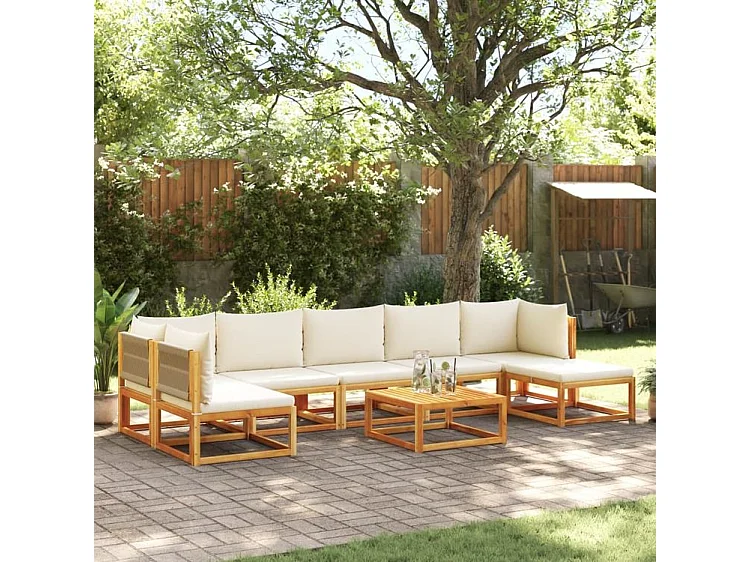 Salon de jardin avec coussins 8 pcs bois massif d'acacia