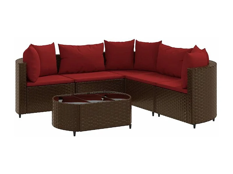 Salon de jardin avec coussins 6 pcs marron résine tressée