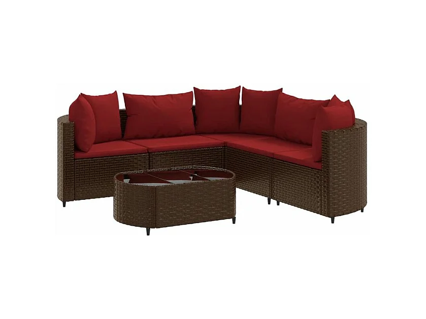 Salon de jardin avec coussins 6 pcs marron résine tressée