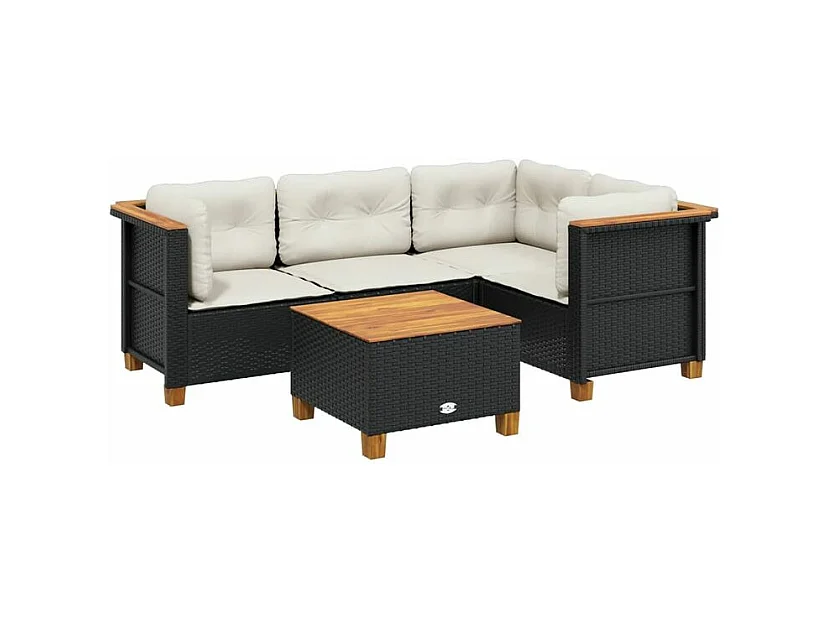 Salon de jardin 5 pcs avec coussins noir résine tressée