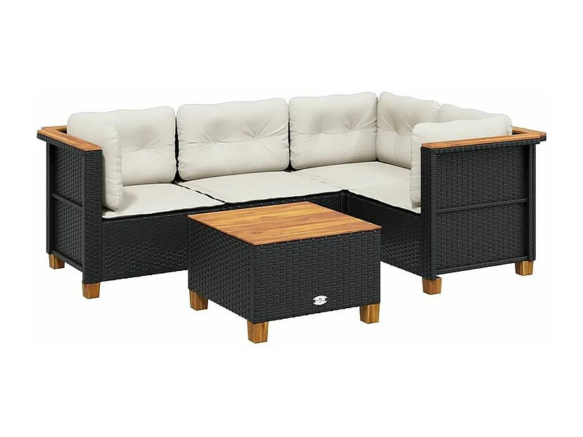 Salon de jardin 5 pcs avec coussins noir résine tressée