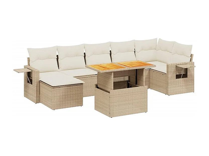 Salon de jardin avec coussins 8 pcs beige résine tressée