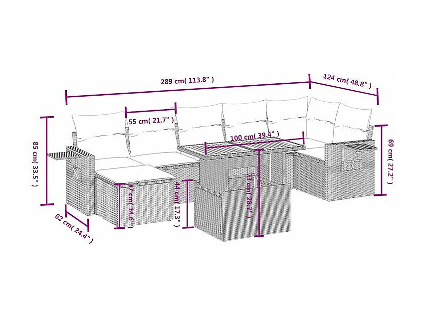 Salon de jardin avec coussins 8 pcs beige résine tressée