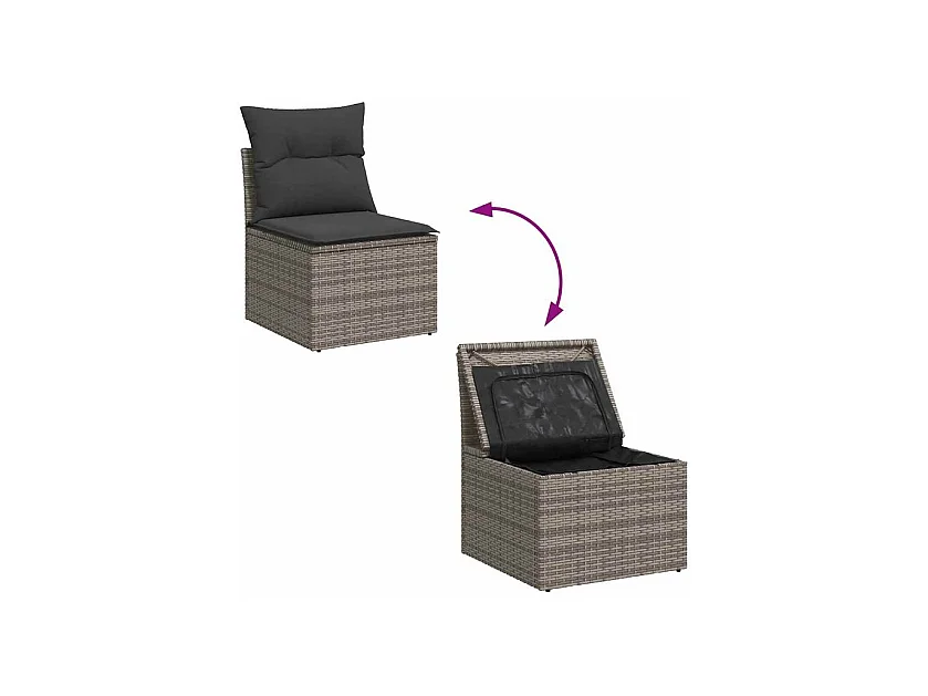 Salon de jardin 6 pcs avec coussins gris résine tressée