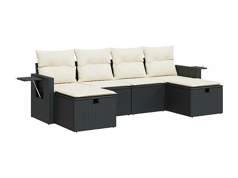 Salon de jardin 6 pcs avec coussins noir résine tressée