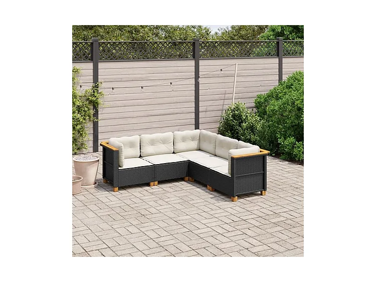 Salon de jardin 5 pcs avec coussins noir résine tressée