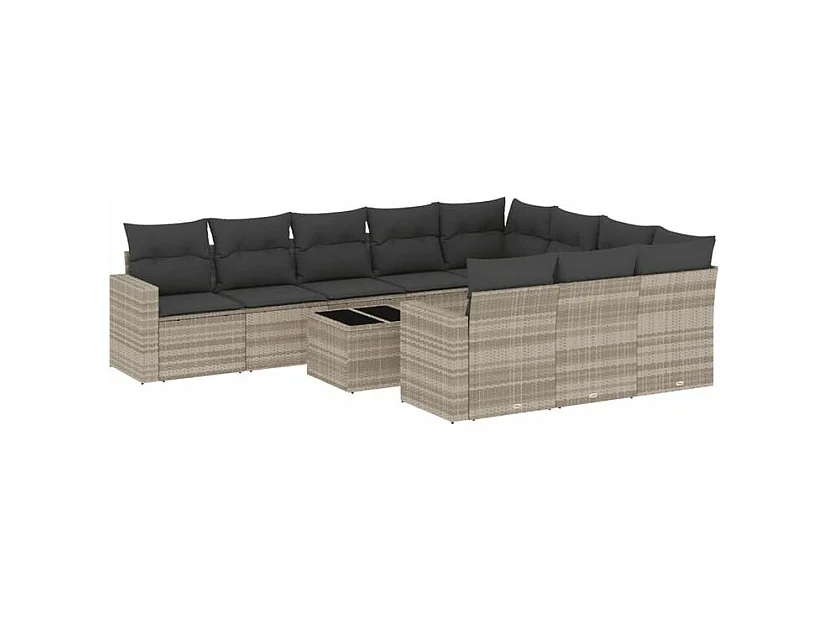 Salon de jardin 11 pcs avec coussins gris clair résine tressée