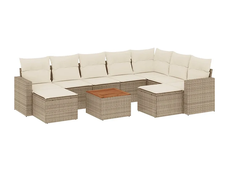 Salon de jardin avec coussins 10 pcs beige résine tressée