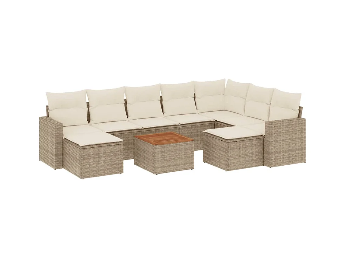 Salon de jardin avec coussins 10 pcs beige résine tressée