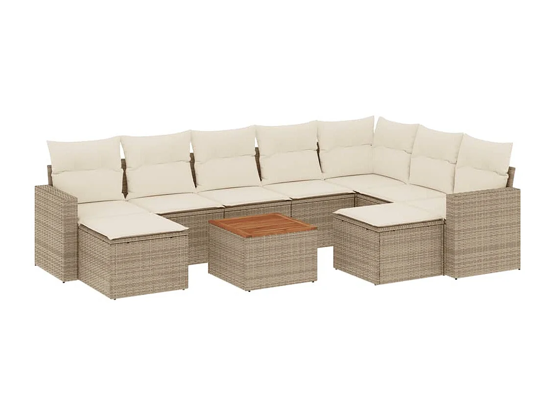 Salon de jardin avec coussins 10 pcs beige résine tressée
