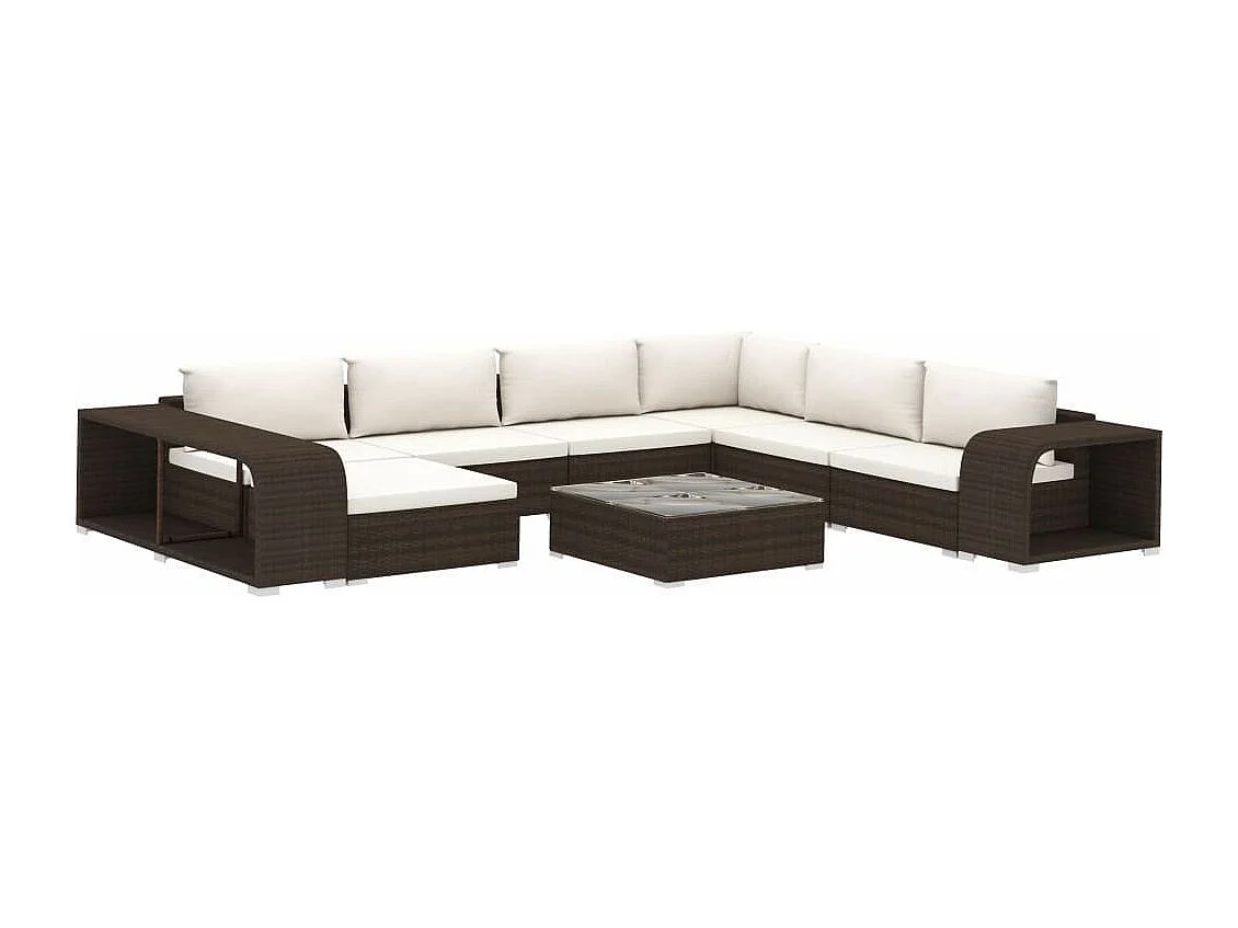 Salon de jardin 10 pcs avec coussins Résine tressée Marron 23