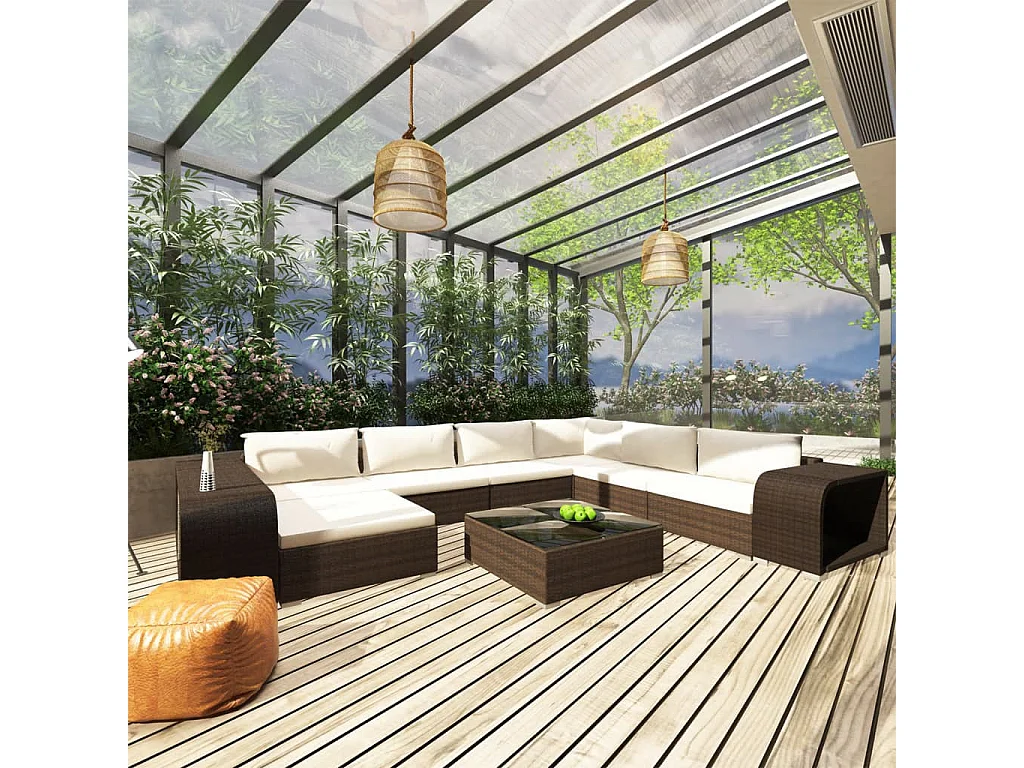 Salon de jardin 10 pcs avec coussins Résine tressée Marron 23