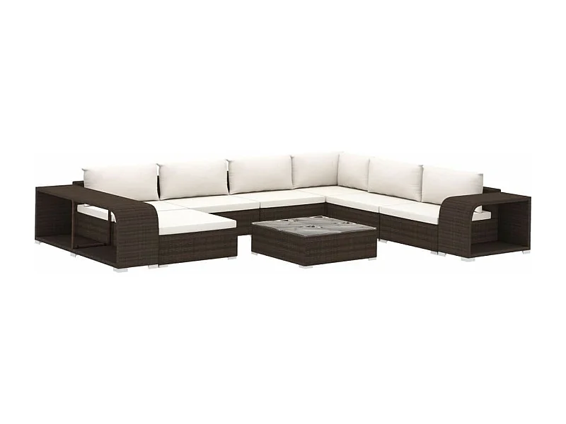 Salon de jardin 10 pcs avec coussins Résine tressée Marron 23