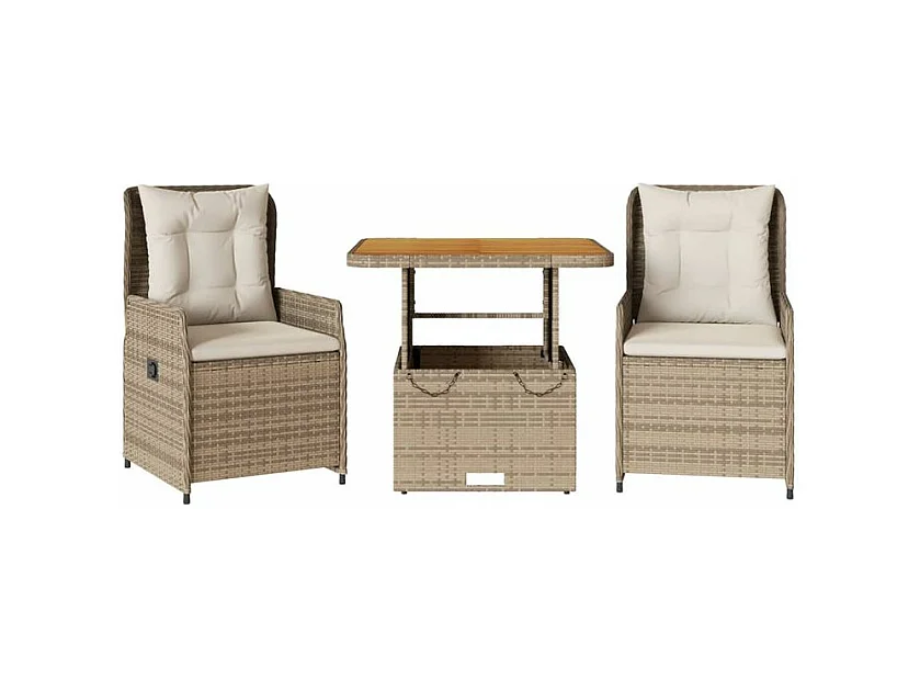 Ensemble de bistro 3 pcs avec coussins beige résine tressée