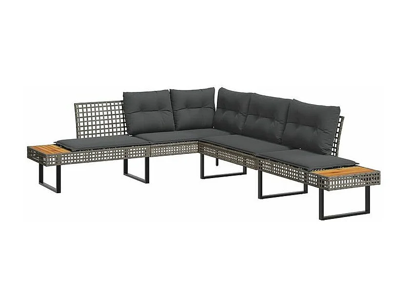 Canapé de jardin avec coussins en forme de L gris rotin acacia