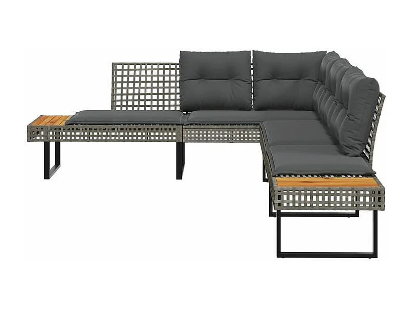 Canapé de jardin avec coussins en forme de L gris rotin acacia