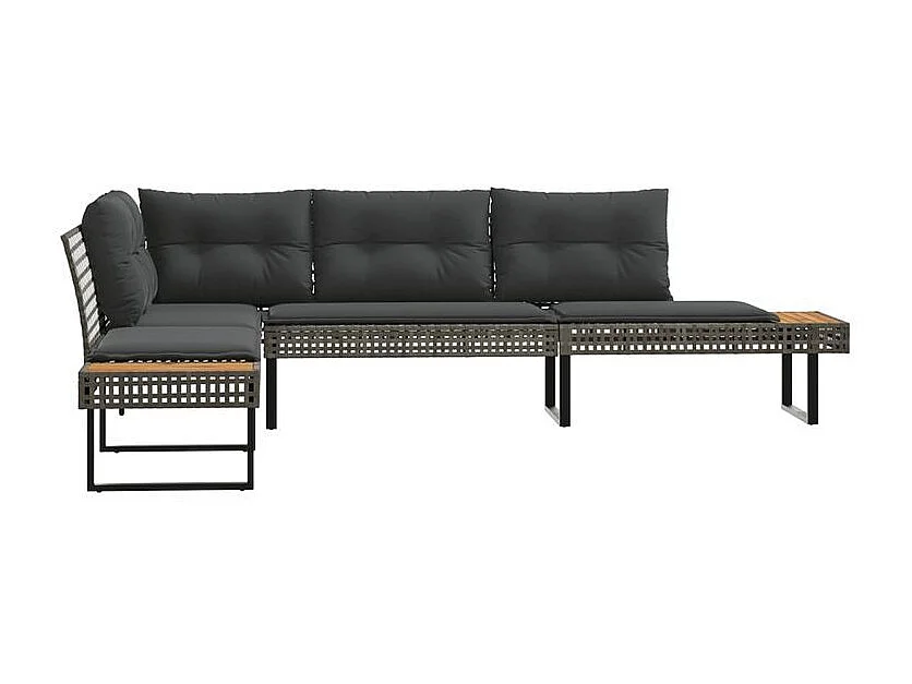 Canapé de jardin avec coussins en forme de L gris rotin acacia