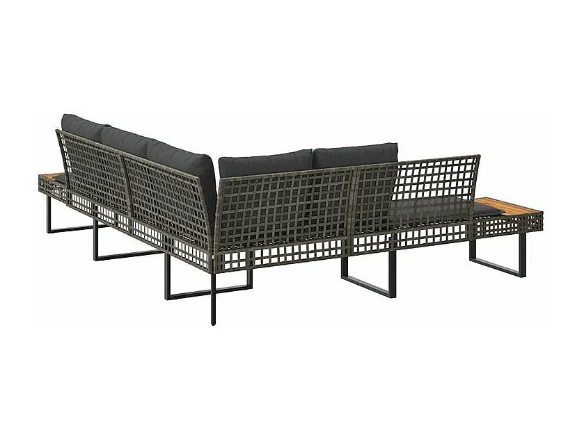 Canapé de jardin avec coussins en forme de L gris rotin acacia