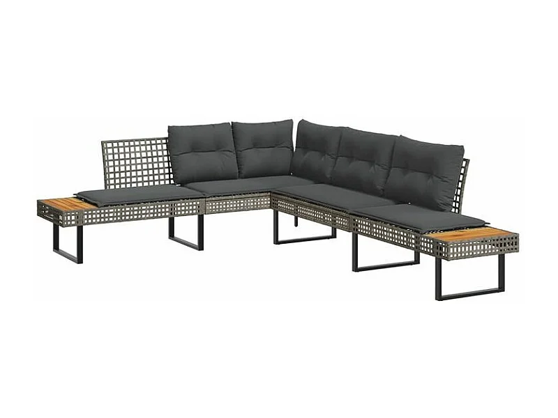 Canapé de jardin avec coussins en forme de L gris rotin acacia