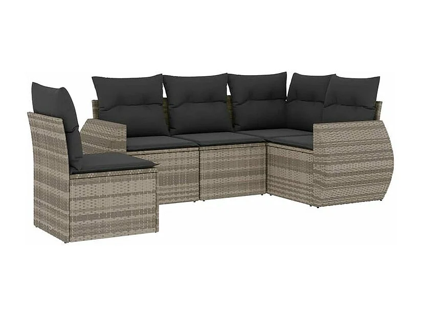 Salon de jardin 5 pcs avec coussins gris clair résine tressée