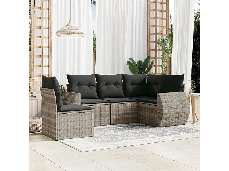 Salon de jardin 5 pcs avec coussins gris clair résine tressée