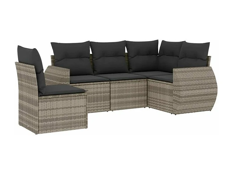 Salon de jardin 5 pcs avec coussins gris clair résine tressée