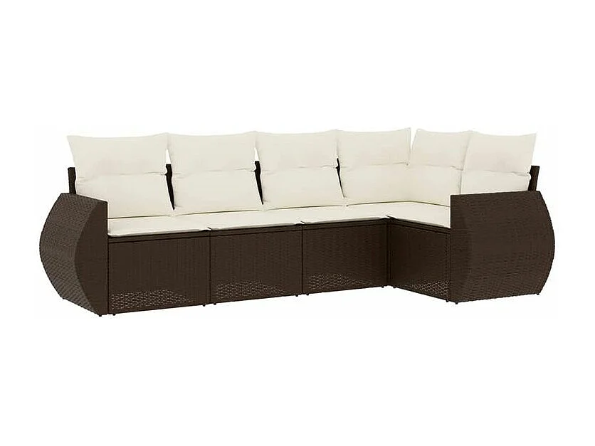 Salon de jardin avec coussins 5 pcs marron résine tressée