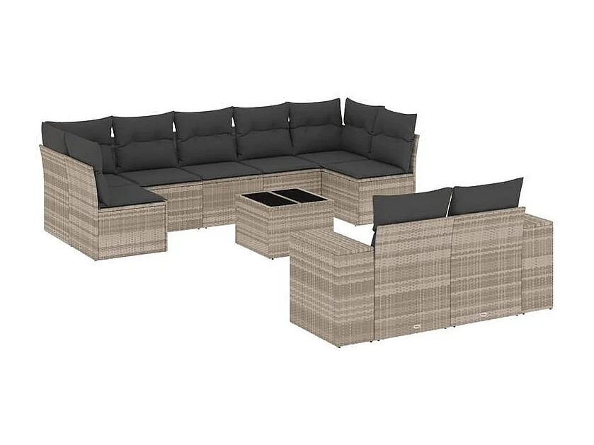Salon de jardin avec coussins 10 pcs gris clair résine tressée