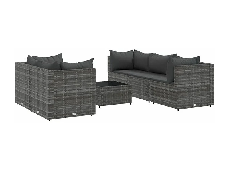 Salon de jardin 6 pcs avec coussins Gris Résine tressée