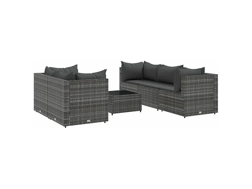 Salon de jardin 6 pcs avec coussins Gris Résine tressée