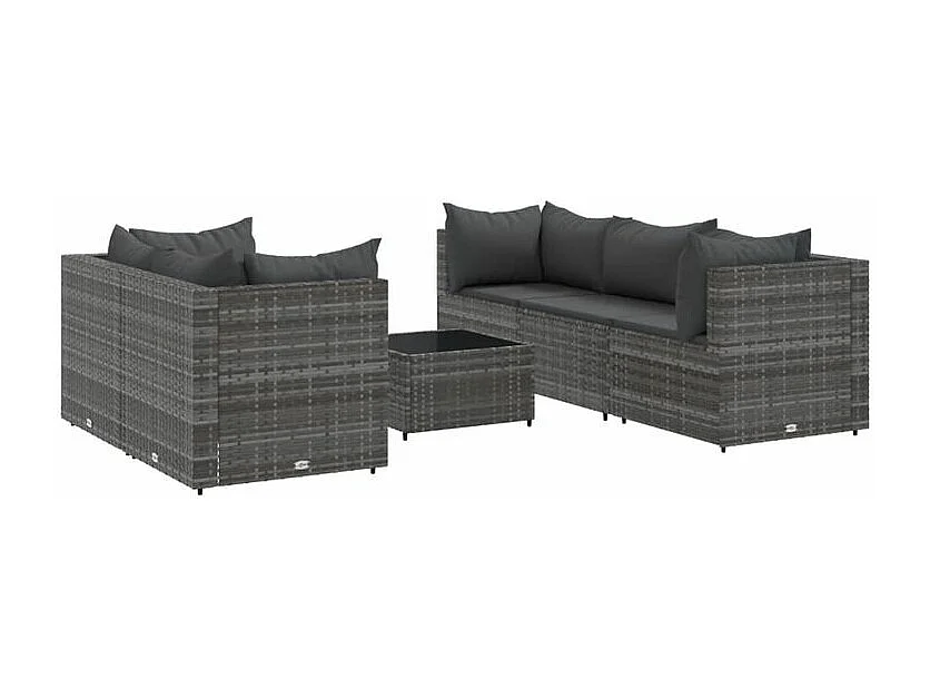Salon de jardin 6 pcs avec coussins Gris Résine tressée