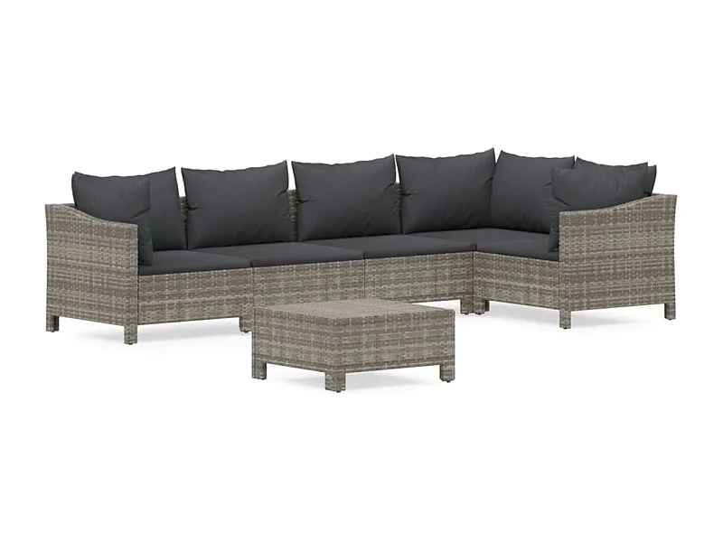 Salon de jardin 6 pcs avec coussins Gris Résine tressée
