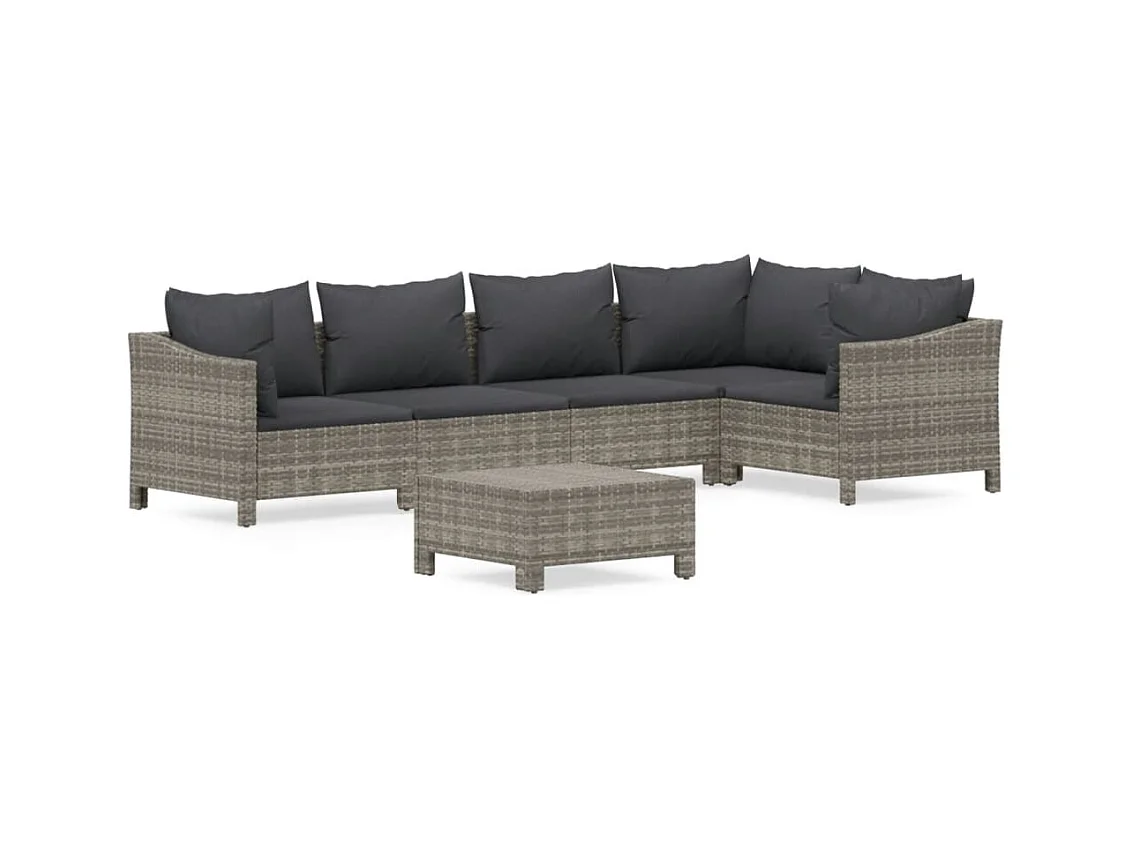 Salon de jardin 6 pcs avec coussins Gris Résine tressée