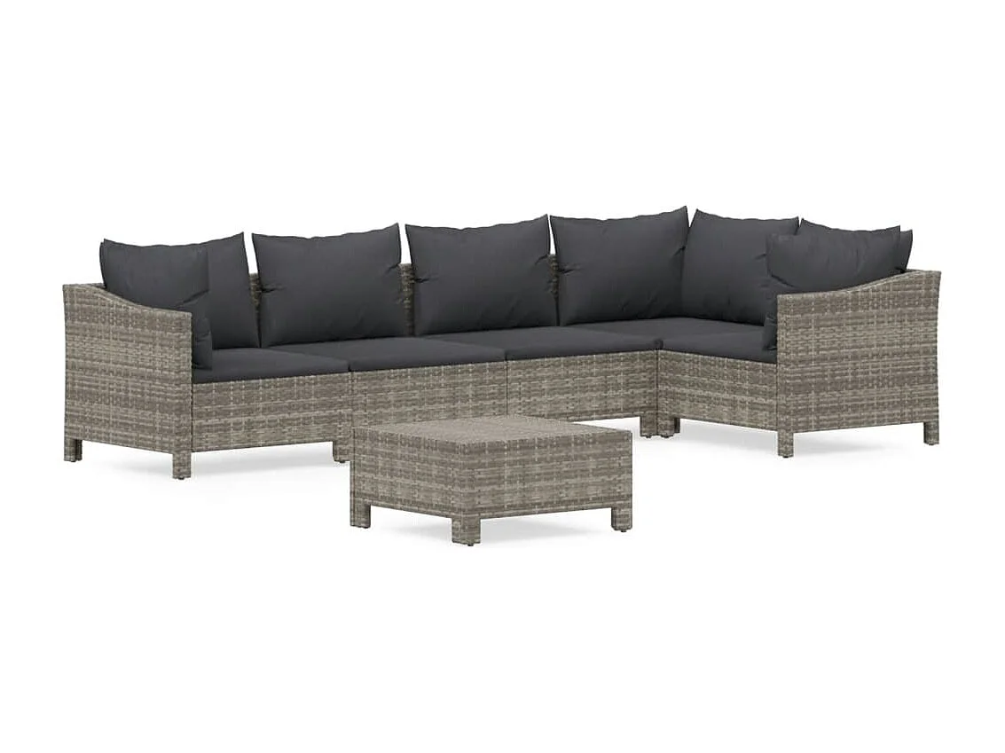 Salon de jardin 6 pcs avec coussins Gris Résine tressée