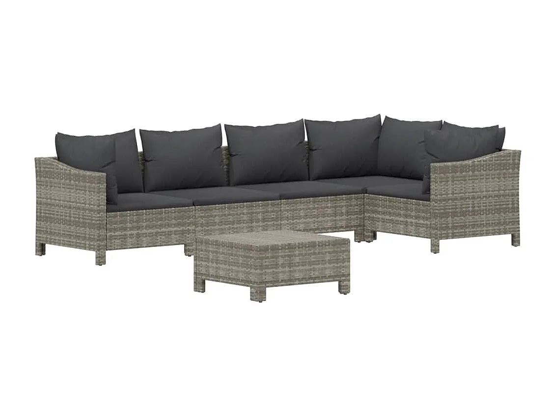 Salon de jardin 6 pcs avec coussins Gris Résine tressée