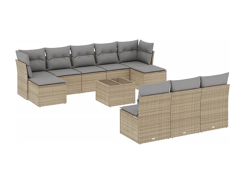 Salon de jardin 11 pcs avec coussins beige résine tressée
