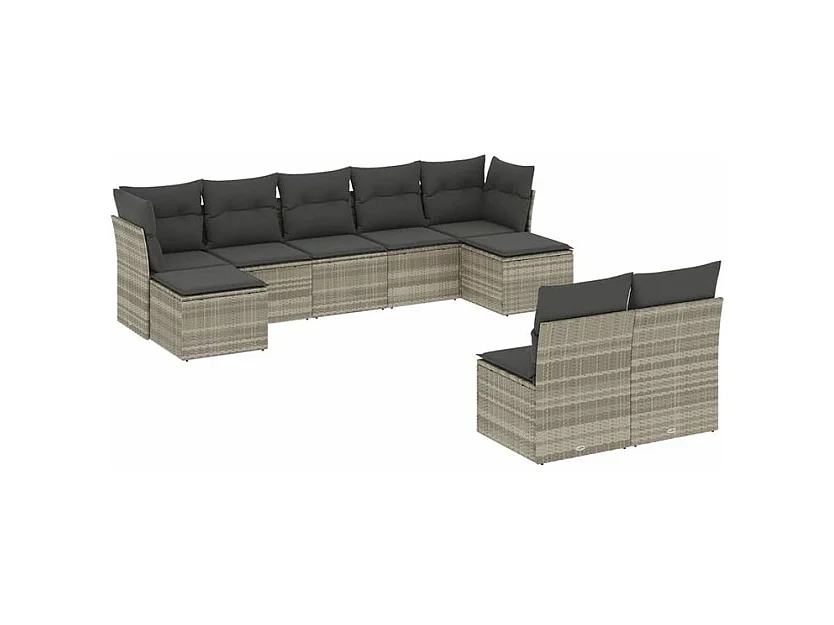 Salon de jardin 9 pcs avec coussins gris clair résine tressée