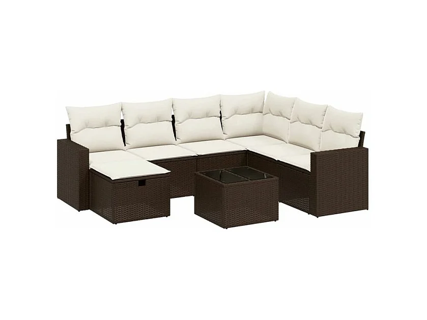 Salon de jardin 8 pcs avec coussins marron résine tressée