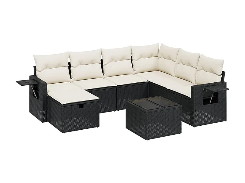 Salon de jardin 8 pcs avec coussins noir résine tressée